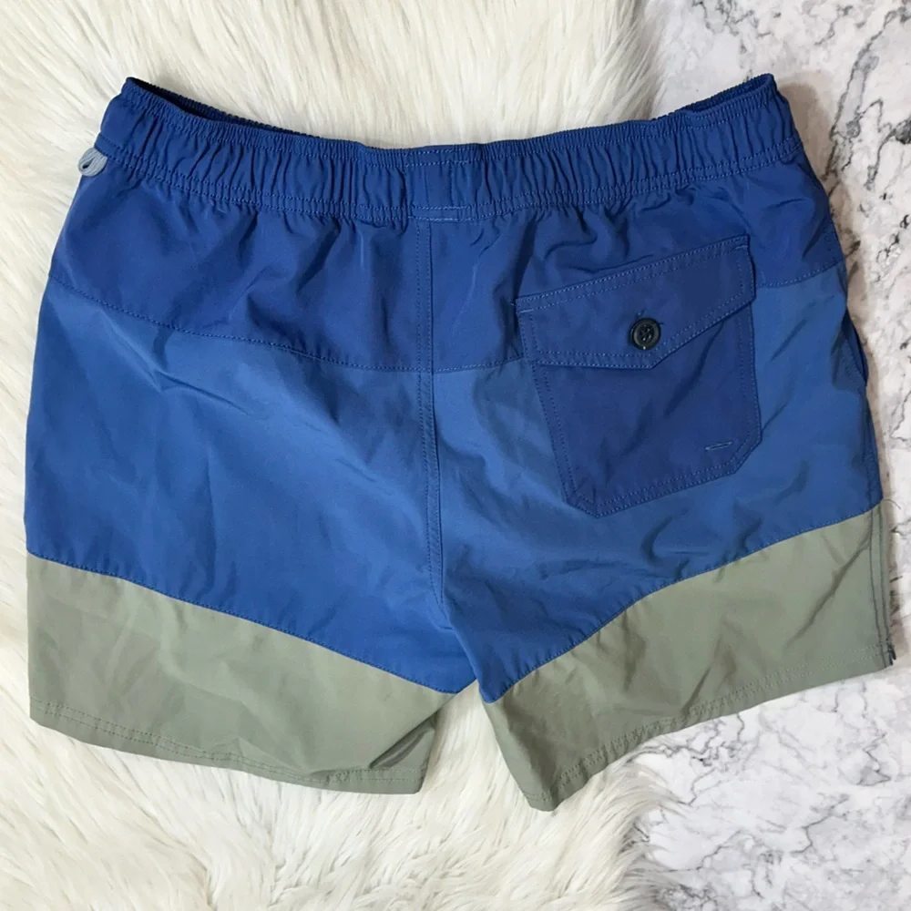 J.Crew Flex Color Block Striped Lined Shorts Trunks in blue and green medium